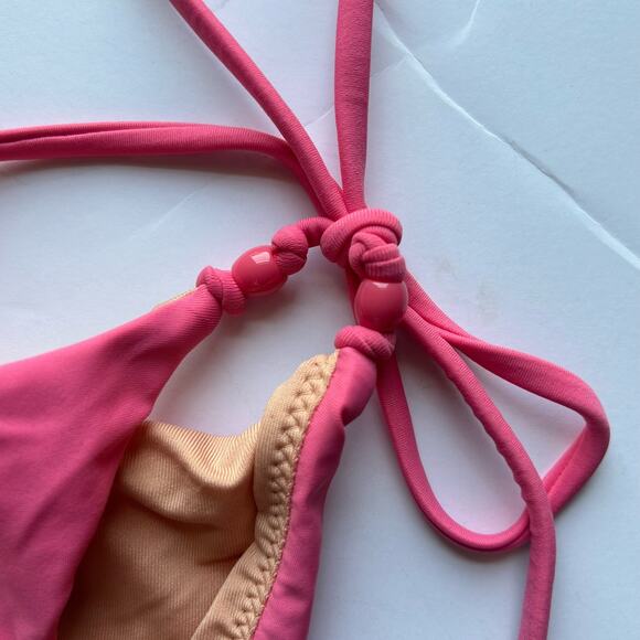 J. Crew Curved-Waist Cheeky Beaded String Bikini Bottom Pink M Medium New - Picture 3 of 7